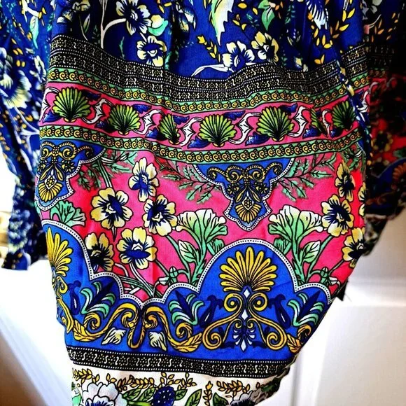 Anna-Kaci Women's M MulticolorTie Front V-Neck Bohemian Fairycore Floral Top - Picture 8 of 12